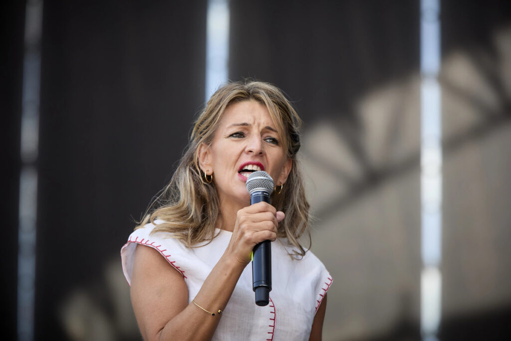 En la imagen, Yolanda Díaz durante la fiesta del Centenario del PCE. Fotografía: Jesús Hellín.